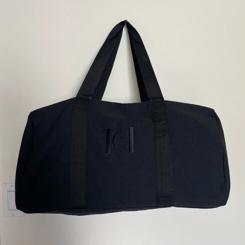 CH Carolina Herrera Black Canvas Duffel Bag weekender travel sholder gym